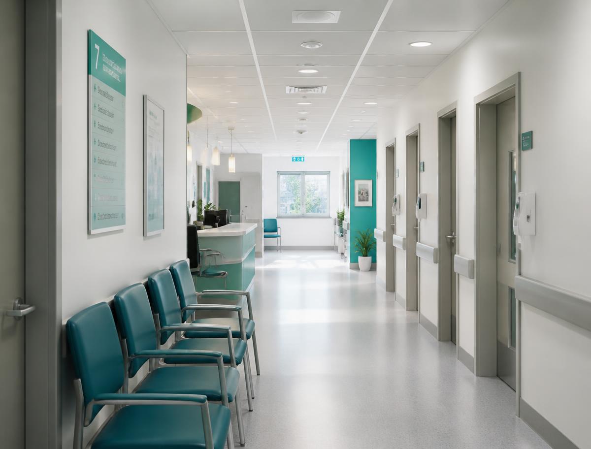 Immaculate healthcare clinic corridor maintained by Clean Wizard Pro